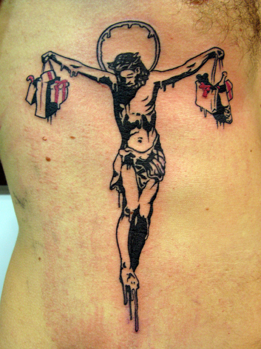 banksy graffiti tattoo jesus christ crucifiction
