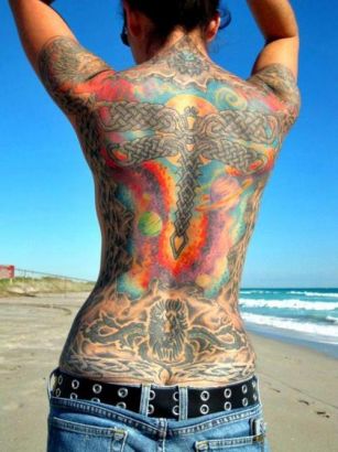 beach girl tattoo full back cosmic tattoo