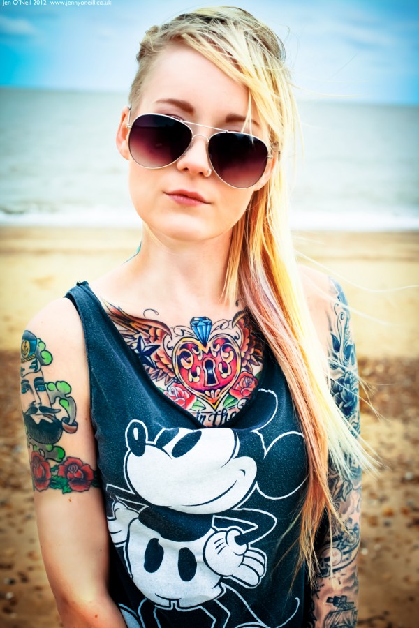 beach girl tattoo mickey mouse