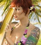 beach girl tattoo redhead girl sleeve tattoo