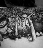 black and white photo where the wild things are back tattoo