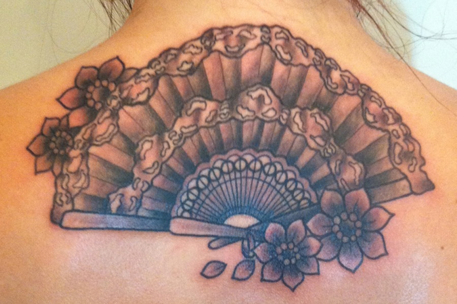 fan tattoo spanish fan with flowers