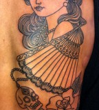 fan tattoo woman scull and rose