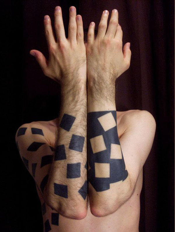 geometric abstract tattoo black and white cubes