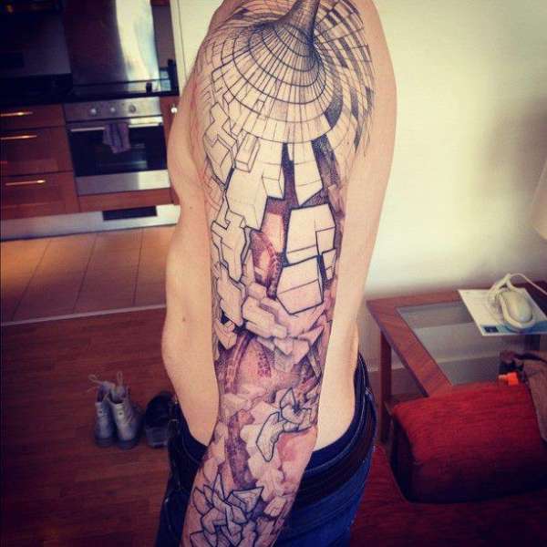 geometric abstract tattoo optical illusion sleeve