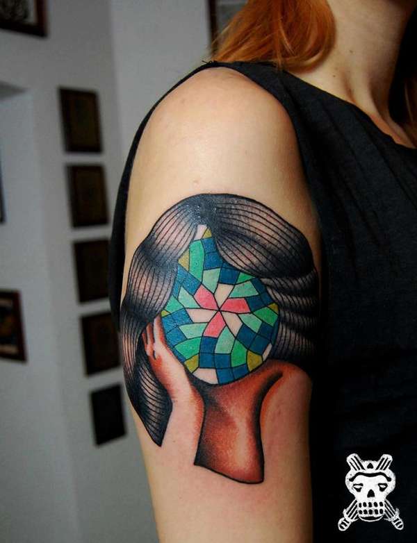 geometric abstract tattoo woman without face