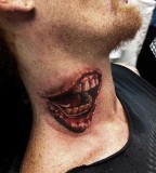 realistic tattoo creepy mouth on neck