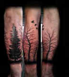 realistic tattoo trees birds black work