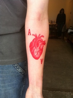 red ink tattoo anatomical heart