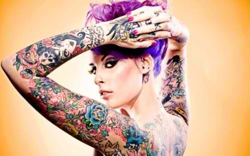 rockabilly tattoo girl with purple hair