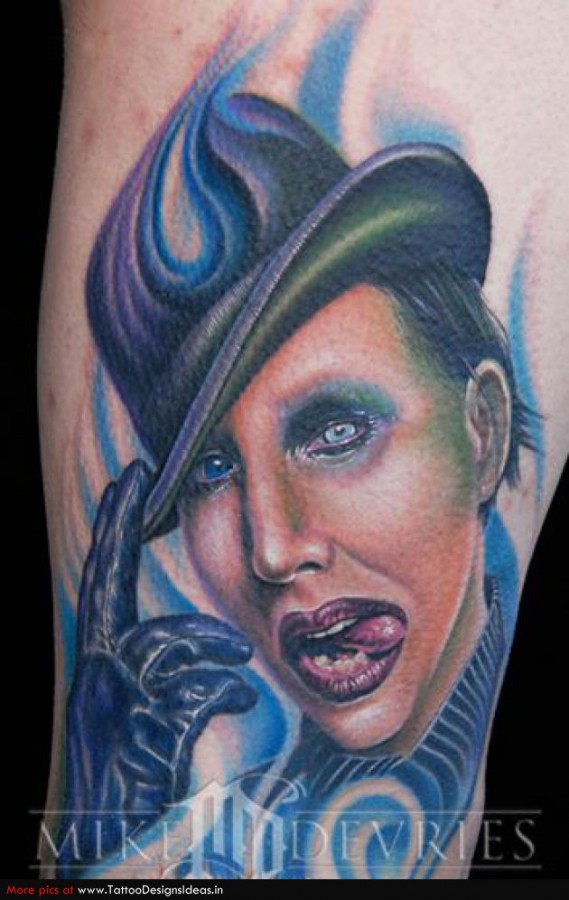 tattoo by Mike DeVries marilyn manson portrait