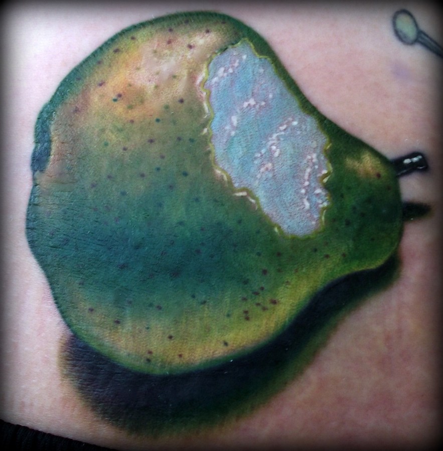 tattoo by Mike DeVries realistic pear