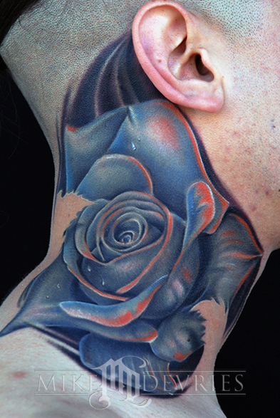 tattoo by Mike DeVries rose neck tattoo