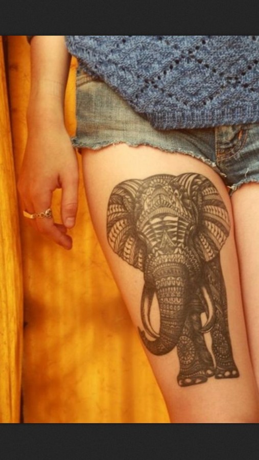 thigh tattoo elephant