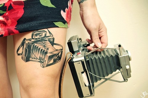 thigh tattoo vintage camera