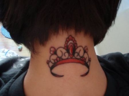 tiara tattoo neck tattoo red
