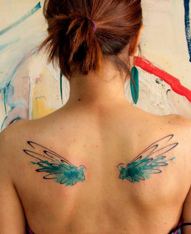 watercolor tattoo design small wings