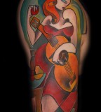 beautiful lady in red playing the guitar tattoo by bugs