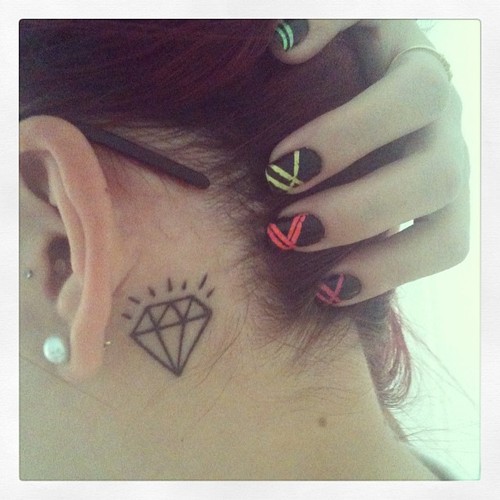behind ear tattoo diamond