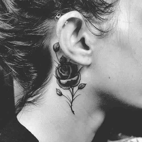 behind ear tattoo rose