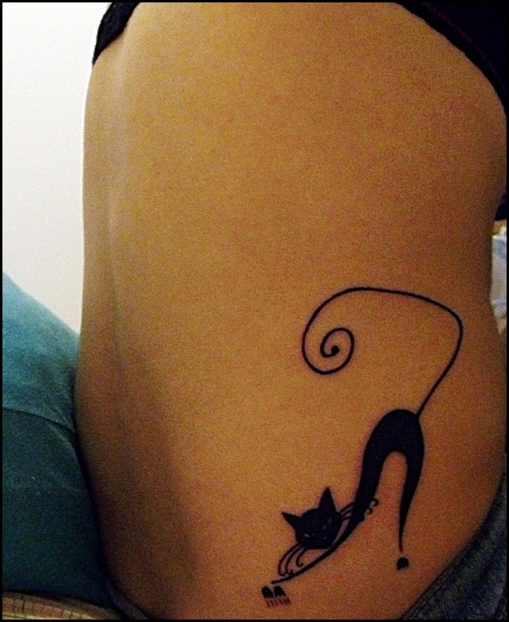 blackwork tattoo stretching cat