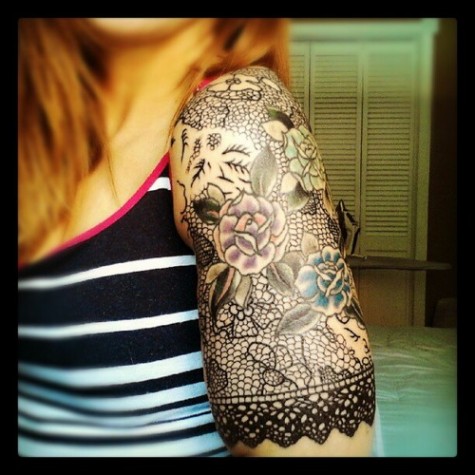 lace tattoo rose and lace half sleeve