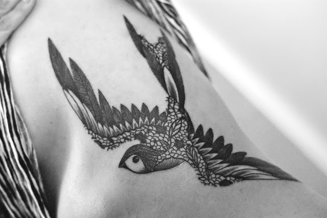 lace tattoo swallow bird