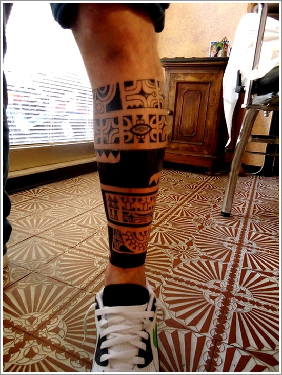 leg blackwork maori tattoo
