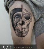 monkey human skull tattoo by valentin hirsch