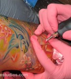 pastel tattoo sleeve in process