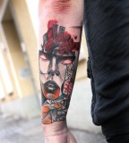 peter aurisch tattoo girl face heart in head
