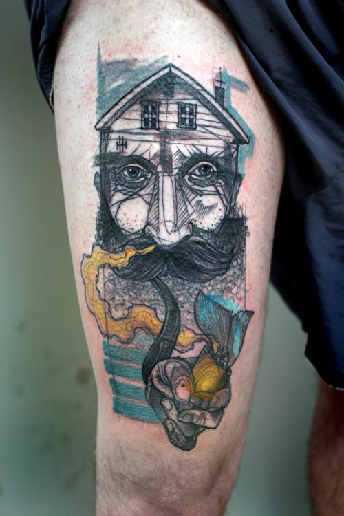 peter aurisch tattoo man with pipe