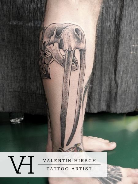 walrus skull tattoo by valentin hirsch