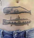 whale and submarine tattoo by valentin hirsch