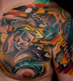 working man half chest tattoo by bugs