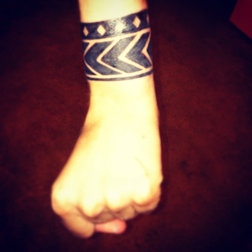 wrist tattoo aztec black work