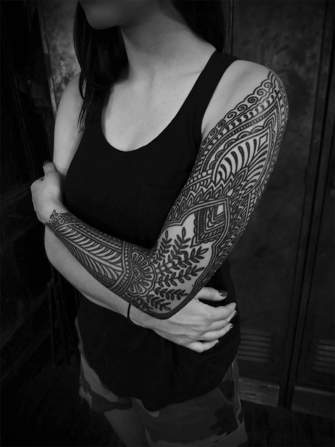 arm sleeve tattoo for girl by guy le tattooer