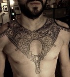 beautiful linework chest tattoo design for men