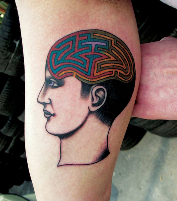 brain maze tattoo by luca font