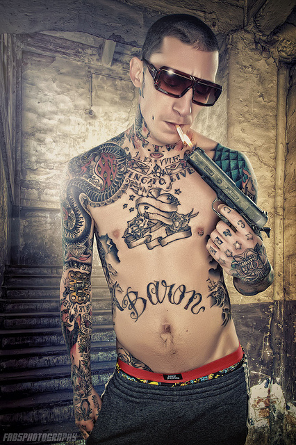 fabrice petre tattoo photography guy lighting up the cigarette
