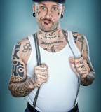 fabrice petre tattoo photography guy with suspenders portrait