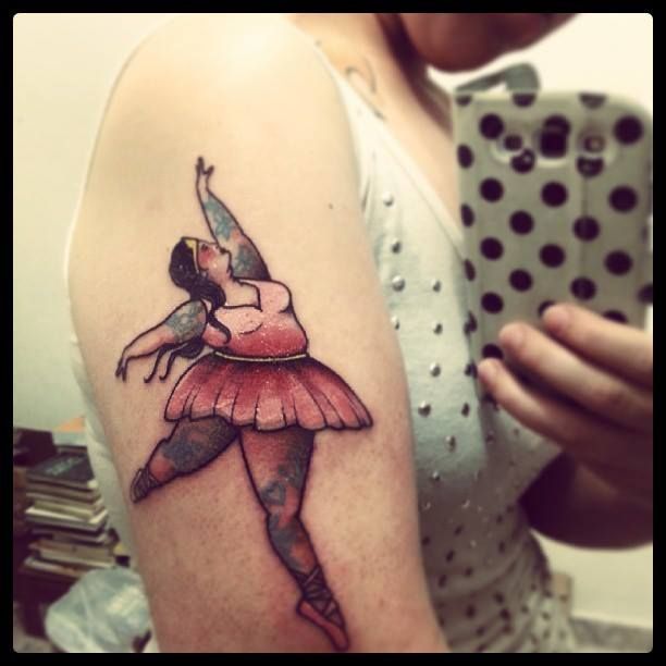 fat ballet dancer tattoo on arm