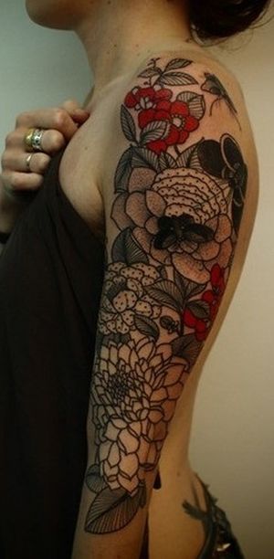 flower tattoo arm sleeve
