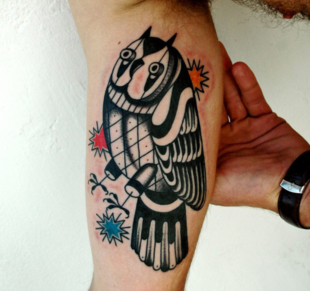 futuristic owl tattoo by luca font