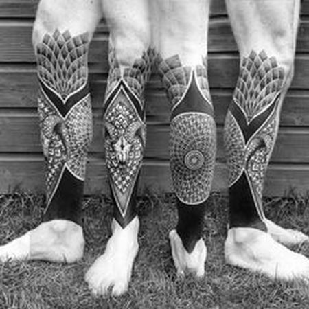 geometric leg tattoo blackwork