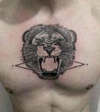 geometric lion tattoo on chest