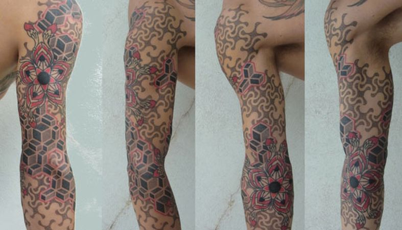 geometric neo tribal tattoo pastel sleeve