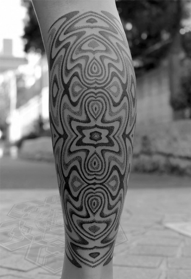 geometric stippling tattoo sleeve