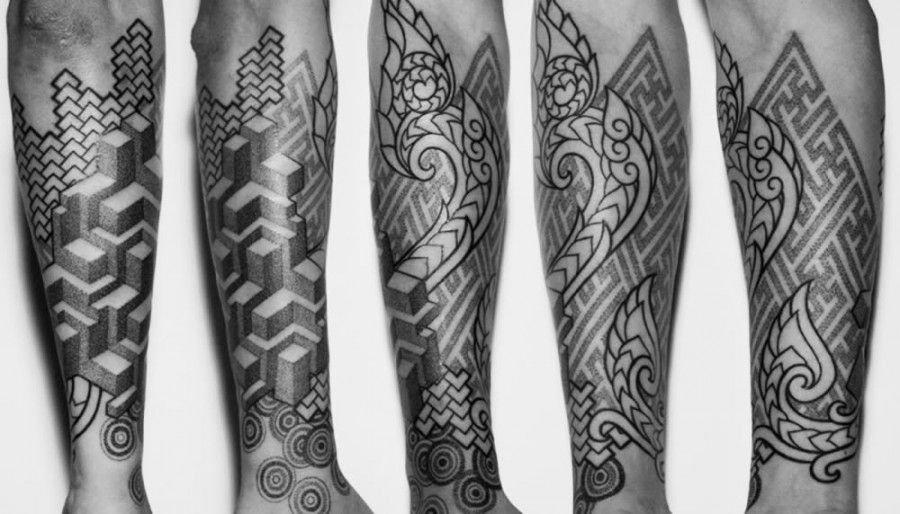 geometric tattoo arm sleeve