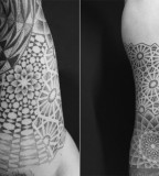 geometric tattoo arm sleeve dotwork